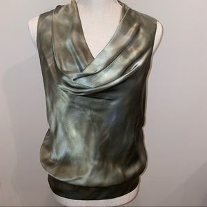 NWT - DUE PER DUE Green 100% Silk Women’s Sleeveless Halter Top, Size 14